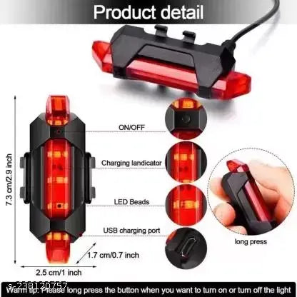 USB Rechargeable Front Cycle Light Back Tail Light And Tyre Valve Light (Pack of 1 Front Light, 1 Rear Light, 2 Valve Lights)
