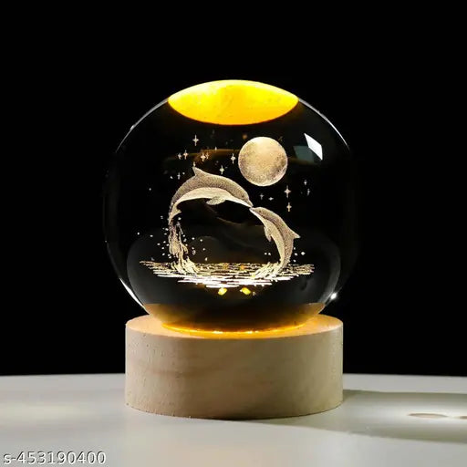 Glass Lamp 3D Ball Astronomy Night Lamp with Base for Living Room Ornament Solar System Fantasy Decoration LED Colorful Lighting Touch Base Moon Light (dolphin)